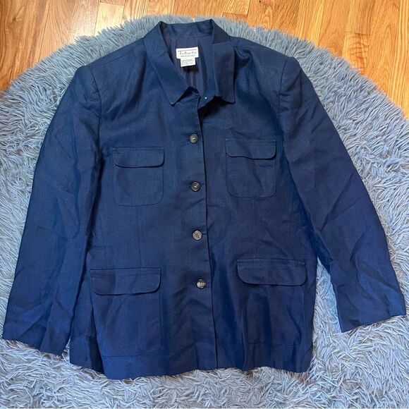 Talbots Irish Linen Navy Utility Style Blazer Jacket Size 20 - Picture 1 of 4